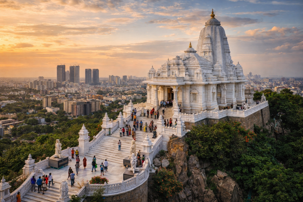 Birla Mandir Hyderabad overlooking city
