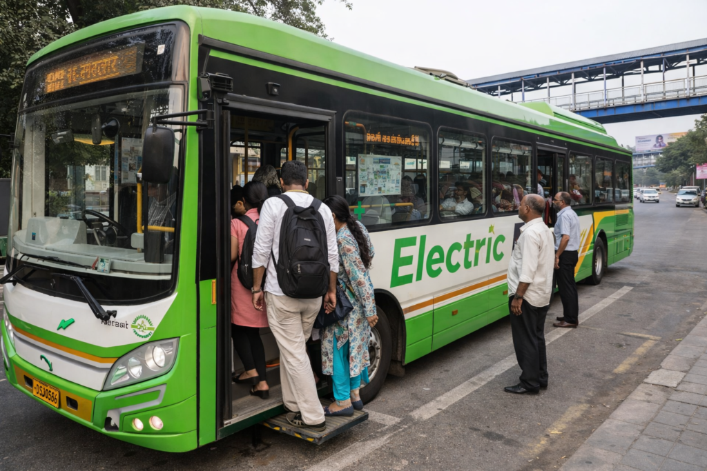 Electric bus on Indian city road
