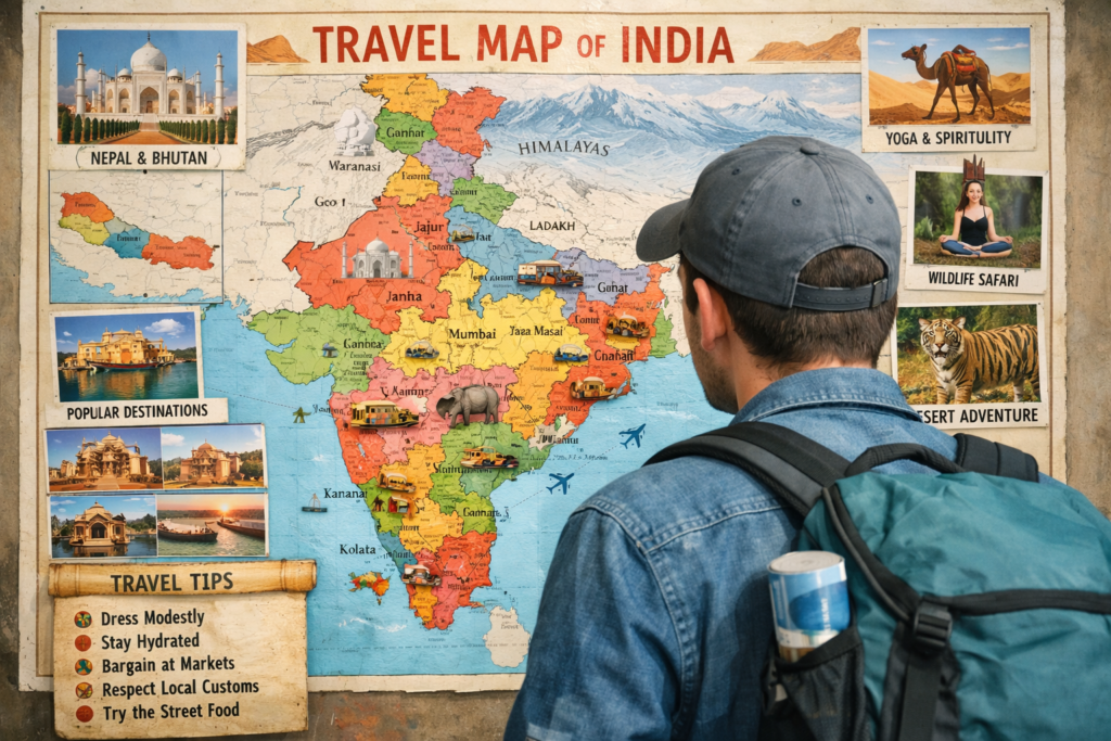 First-time traveler looking at India travel map