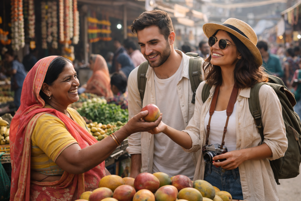 Indian local market interaction with travelers
