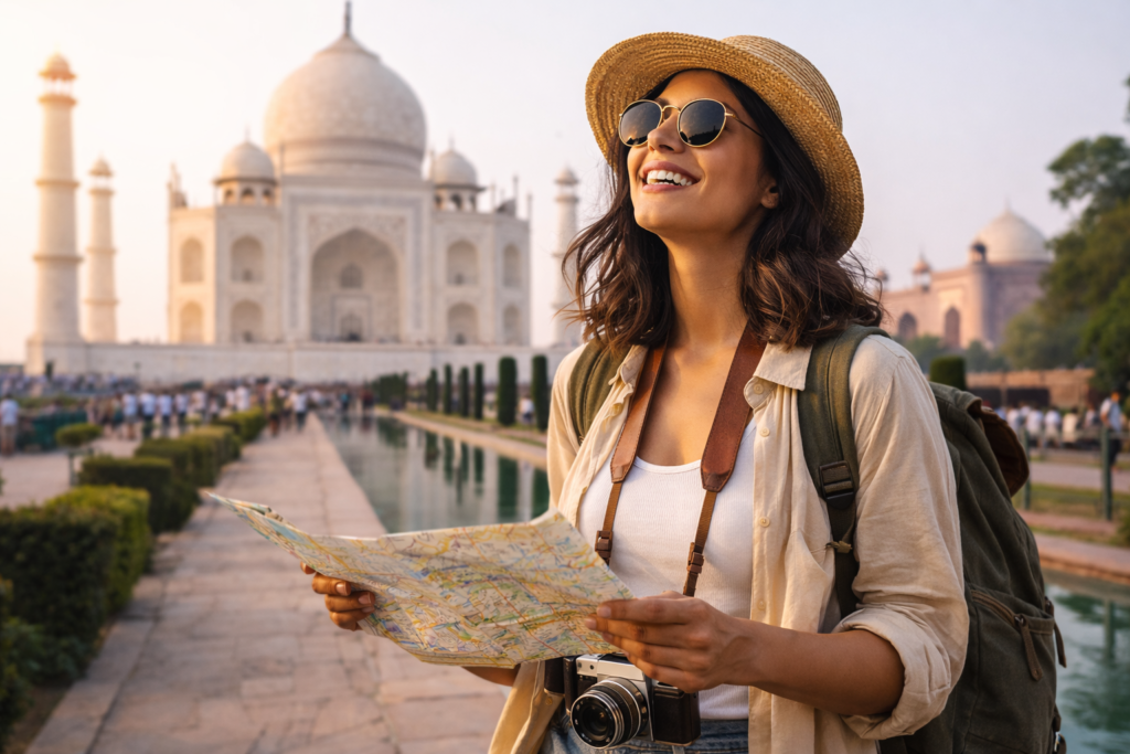 Relaxed traveler enjoying sightseeing